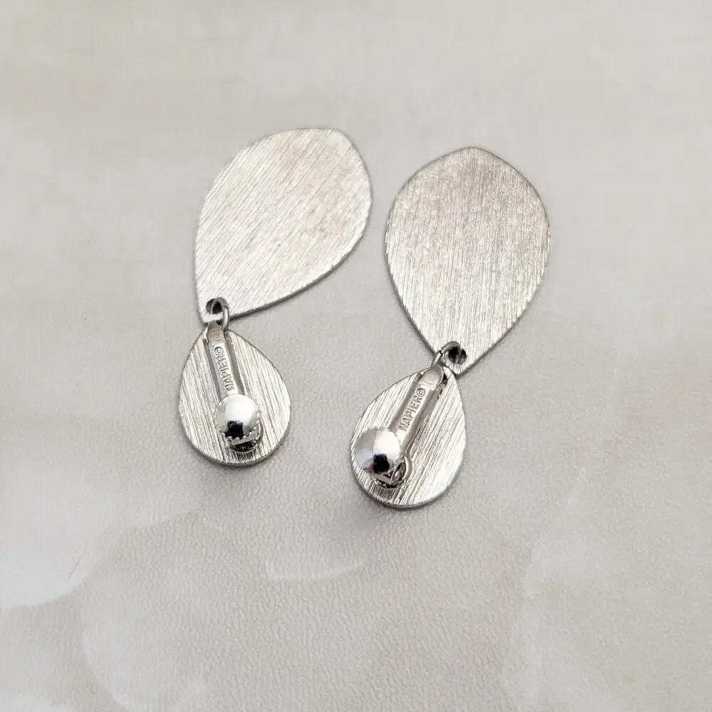 Vintage Napier Clip On Earrings Large Drop Dangle Cream Enamel - Fair Condition
